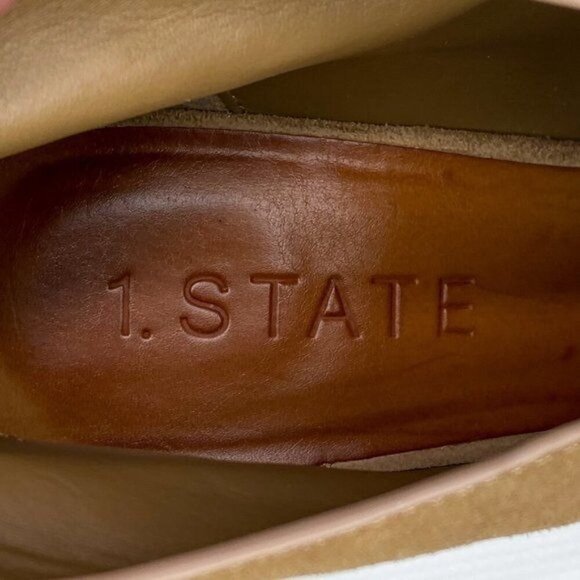 1.STATE Eren‎ Wedge Pump Bootie Caramel Brown Suede Open Toe Cutout 10 - Picture 7 of 10